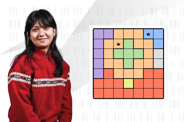 Sindhuja Tamang pictured on left next to an image of the 8 Queens puzzle on LinkedIn.